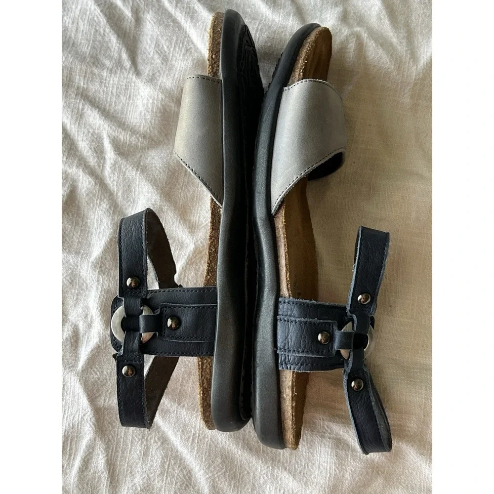 Naot Sabrina Sandals Women's EU 37 M Navy Gray Leather Cork Footbed U.S 6.5-7